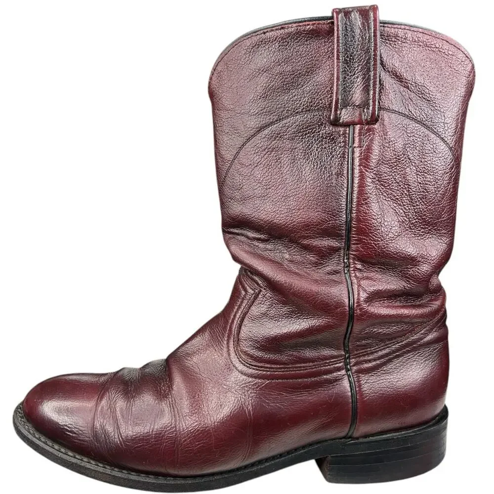 Vintage Dan Post Men’s Black Cherry Slouch Cowboy Boot Size US 9.5 D
